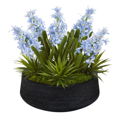14" Hyacinth and Succulent Artificial Plant in Decorative Bowl
