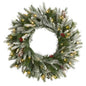 24" Snowed Artificial Christmas Wreath w/50 Warm White LED Lights and Pine Cone
