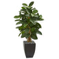 56" Artificial Rubber Tree In Black Planter 9252 By Nearly Natural