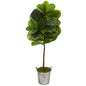 4' Fiddle Leaf Artificial Tree in Vintage Metal Pail (Real Touch)