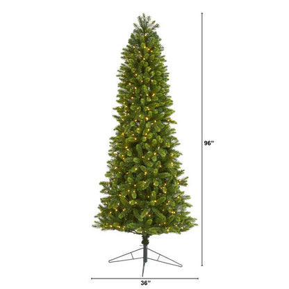 8' Slim Virginia Spruce Artificial Christmas Tree w 600 Warm White LED Lights
