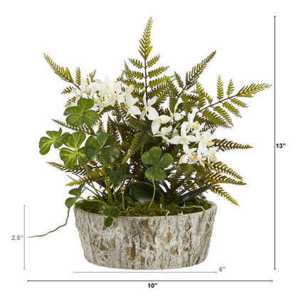 13" Orchid Phalaenopsis, Clover and Fern Artificial Plant