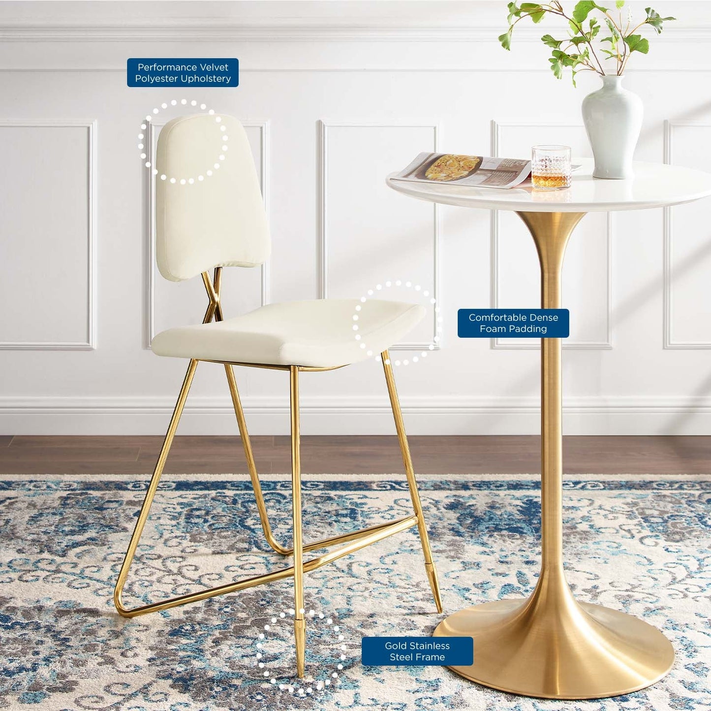 Ponder Performance Velvet Bar Stool by Modway
