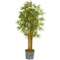 5' Bamboo Artificial Tree in Black Embossed Tin Planter
