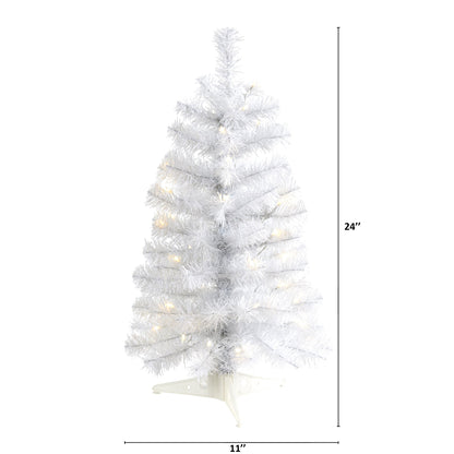 2' White Artificial Christmas Tree with 35 LED Lights and 72 Bendable Branches