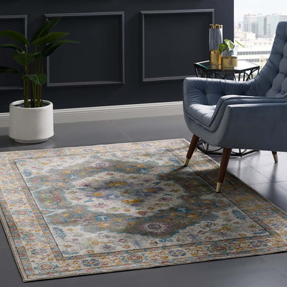 Success Anisah Distressed Floral Vintage Medallion 5x8 Area Rug by Modway