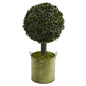 1.5' Boxwood Ball Topiary Artificial Tree in Green Tin (Indoor/Outdoor)