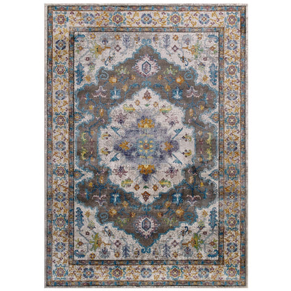Success Anisah Distressed Floral Vintage Medallion 8x10 Area Rug by Modway