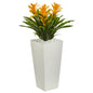 Triple Bromeliad Artificial Plant in White Tower Planter
