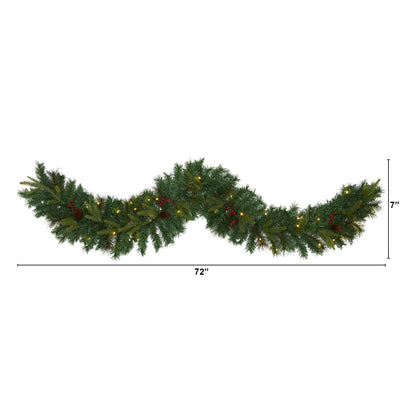 6' Mixed Pine Artificial Christmas Garland w/ 35 Clear LED Lights