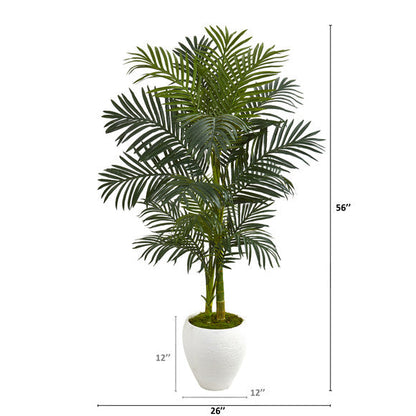 56" Golden Cane Artificial Palm Tree in White Planter