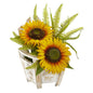 Sunflower and Fern Artificial Arrangement in Chair Planter