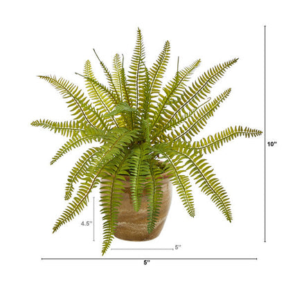10" Fern Artificial Plant in Ceramic Planter
