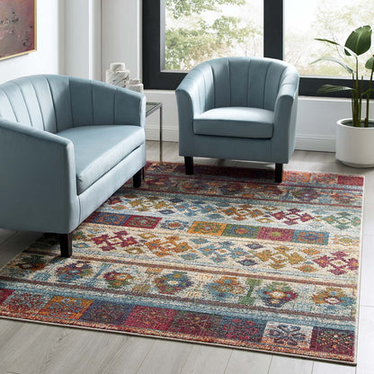 Tribute Nala Distressed Vintage Floral Lattice 5x8 Area Rug by Modway