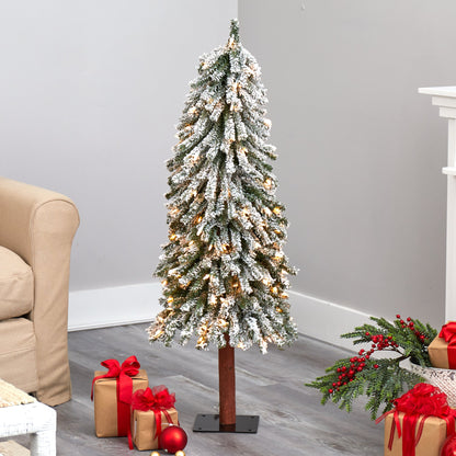 4' Flocked Gr& Alpine Artificial Christmas Tree w/ 100 Clear Lights