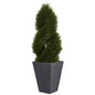 4' Cypress Double Spiral Topiary Artificial Tree in Slate Planter UV Resistant