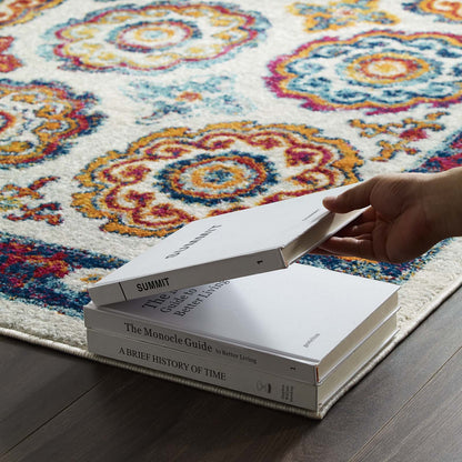 Entourage Odile Distressed Floral Moroccan Trellis 8x10 Area Rug by Modway