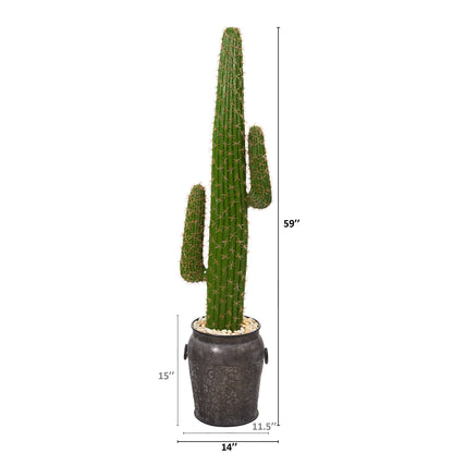 59" Cactus Artificial Plant in Metal Planter