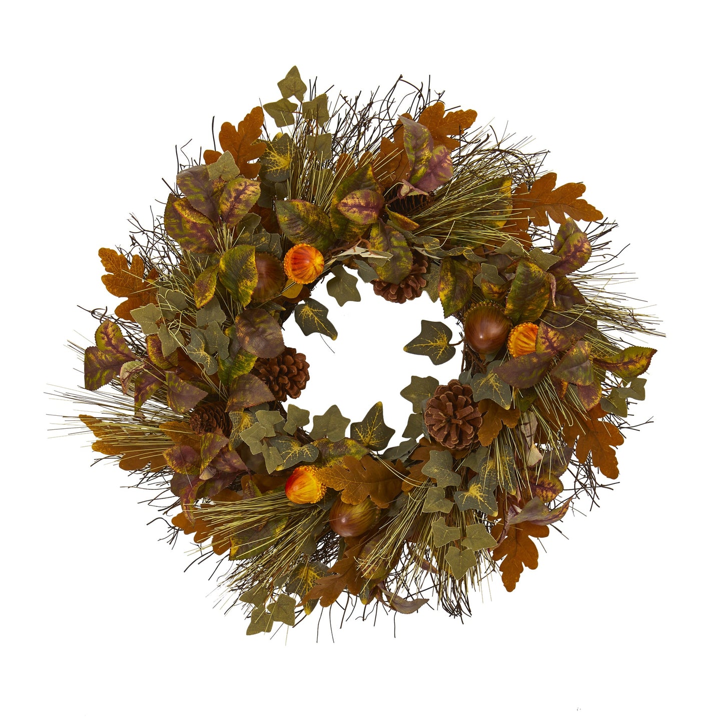 23"  Mixed Fall Leaf, Pinecone and Acorn Artificial Wreath