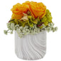 Rose and Hydrangea Artificial Arrangement in Marble Finished Vase