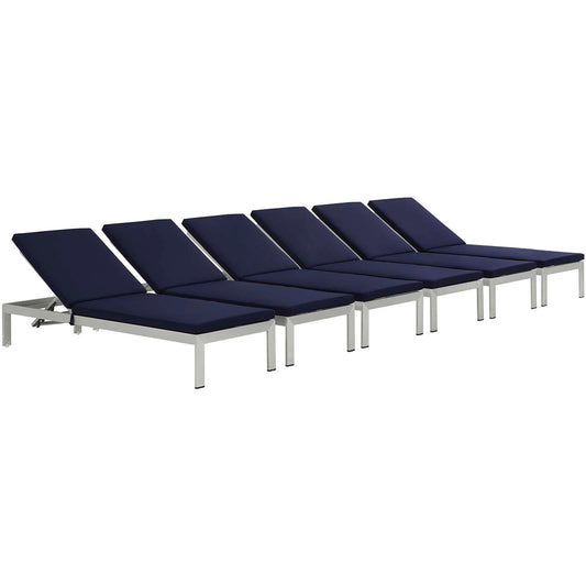 Shore Outdoor Patio Aluminum Chaise with Cushions Set of 6 by Modway