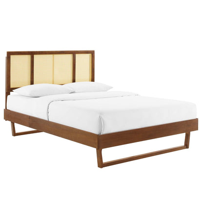 Kelsea Cane and Wood King Platform Bed With Angular Legs by Modway