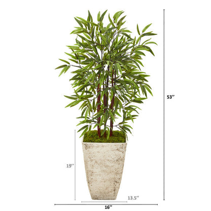 53" Bamboo Artificial Tree in Country White Planter