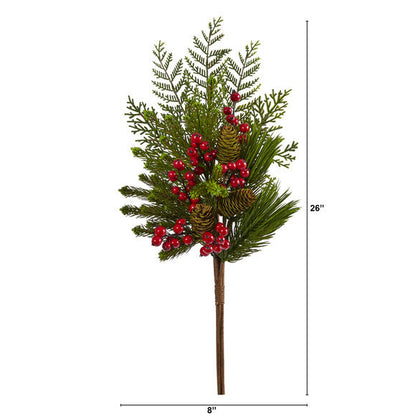 26" Mixed Pine, Pinecone and Berry Artificial Plant (Set of 3)