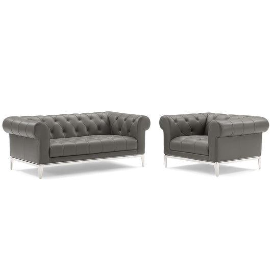Idyll Tufted Upholstered Leather Loveseat and Armchair by Modway