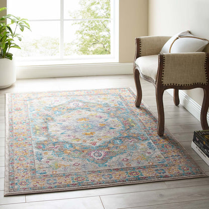 Success Anisah Distressed Floral Vintage Medallion 4x6 Area Rug by Modway
