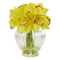 Cymbidium Orchid Artificial Arrangement In Glass Vase 1802-YL By Nearly Natural
