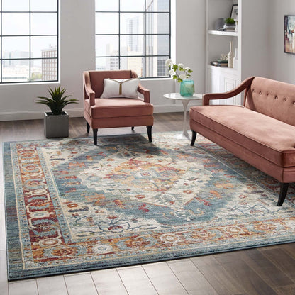Tribute Camellia Distressed Vintage Floral Vintage Medallion 8x10 Area Rug by Modway