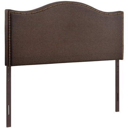 Curl Nailhead Upholstered Queen Headboard in Dark Brown