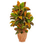 40"  Croton Artificial Plant in Terra Cotta Planter (Real Touch)