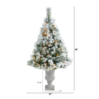 56' Flocked Oregon Pine Artificial Christmas Tree w/ 100 Clear Lights