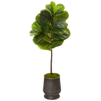 52" Fiddle Leaf Artificial Tree in Ribbed Metal Planter (Real Touch)