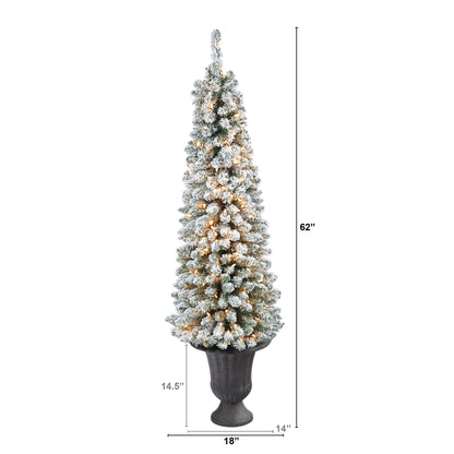 62' Flocked Pencil Artificial Christmas Tree w/ 200 Clear Lights