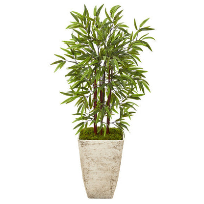 53" Bamboo Artificial Tree in Country White Planter