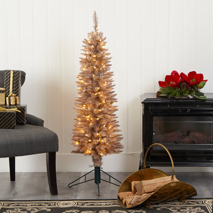 4' Champagne Pencil Artificial Christmas Tree w/ 150 (multifunction) Clear LED