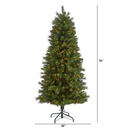 6' Slim West Virginia Mountain Pine Artificial Christmas Tree w/300 Clear Light