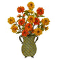 27"  Zinnia Artificial Arrangement in Venetian Verdigris Planter