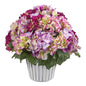 Hydrangea Artificial Arrangement in White Vase Silver Trimming