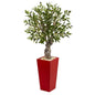40" Olive Artificial Tree in Red Tower Planter