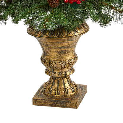 4' Pine, Pinecone & Berries Artificial Christmas Tree w/ 100 Clear LED Lights