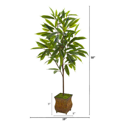 50" Ficus Artificial Plant in Decorative Metal Planter