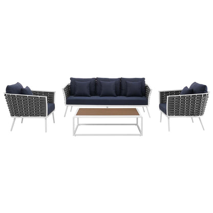 Stance 4 Piece Outdoor Patio Aluminum Sectional Sofa Set by Modway