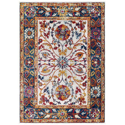 Entourage Samira Distressed Vintage Floral Vintage Medallion 5x8 Area Rug by Modway