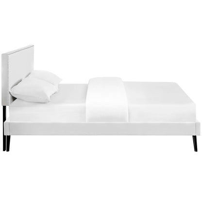 Macie Full Vinyl Platform Bed with Round Splayed L