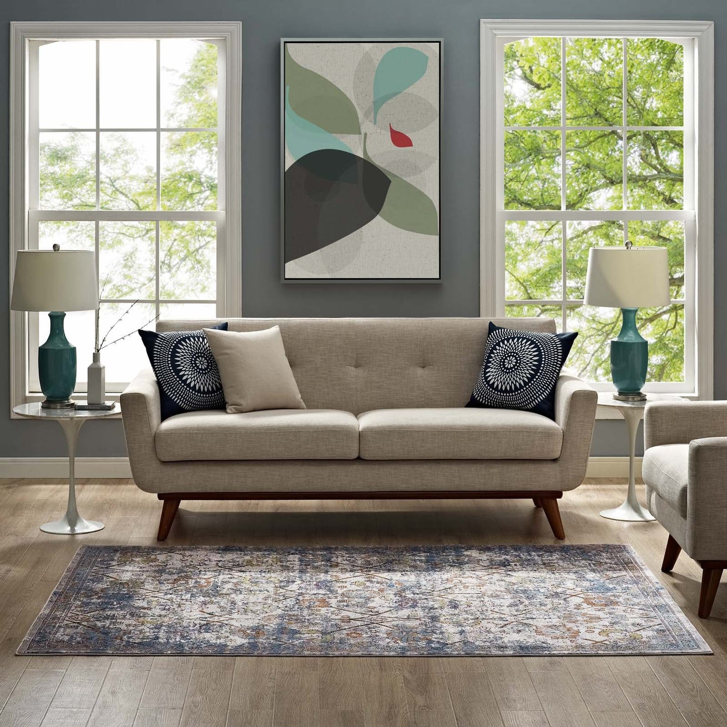 Minu Distressed Floral Lattice 5x8 Area Rug by Modway