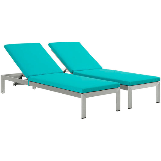 Shore Outdoor Patio Aluminum Chaise with Cushions Set of 2 by Modway